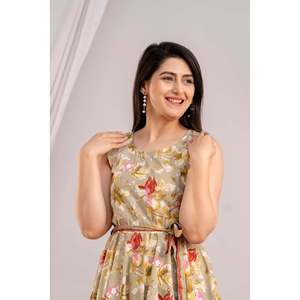 Sin Mangas Dobladillo Asimétrico Maxi Vestido Estampado Floral Tortilla Vestidos Marrones Categoría - Product Image 3