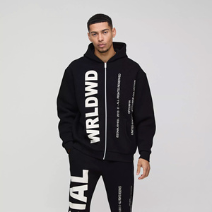 Personnalisé en gros prix d'usine dernier survêtement surdimensionné Boxy homme imprimé de texte officiel dans le monde zip pour la saison d'hiver - Product Image 5