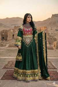 Costume traditionnel pashtun kuchi, designs audacieux, robe longue en lin pour femmes, pour soirée formelle, mariage, authentique, fait main - Product Image 2