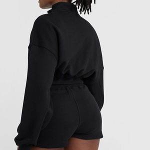 Sweat-shirt personnalisé pour femme, à capuche, léger, en coton, court, avec fermeture éclair 1/4, coupe oversize, épaules tombantes, décontracté, broderie 3D - Product Image 6