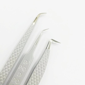 Haute qualité 45 degrés gris enduit fibre coeur conception L courbe cils pince à épiler acier inoxydable pointu durable sain - Product Image 6