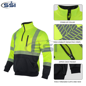 Sweat réfléchissant de sécurité haute visibilité pour hommes ANSI classe 3 haute visibilité polaire 1/4 veste à glissière sans capuche jaune - Product Image 4