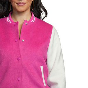 Veste universitaire en laine brute brodée pour femmes, vente chaude, veste bomber de baseball personnalisée de longueur standard - Product Image 6