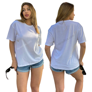 Camiseta blanca de algodón de estilo extragrande para mujer, camiseta hecha en Turquía, colores sólidos, venta al por mayor, ropa activa informal cómoda, OEM - Product Image 1