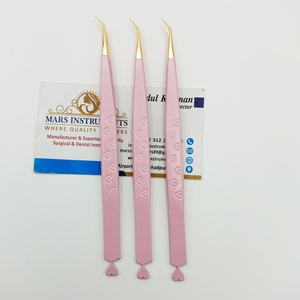 Revestimiento de color rosa Diseño de corazón Bota de Punta dorada Volumen de 90 grados Agarre del ventilador Pinzas de extensión de pestañas para pestañas Logotipo personalizado - Product Image 6