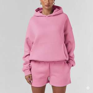 Ensemble jogging femme 2 pièces (hoodie et short) 100% coton épais 500 GSM avec logo personnalisé imprimé DTF – Vente en gros - Product Image 3