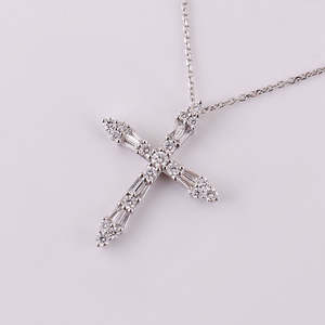 Dignified Round Brilliant Cut Moissanite <b>Cross</b> <b>Pendant</b> Necklace 14k Gold Plated 925 <b>Silver</b> Trendy Gift Jewelry - Product Image 3