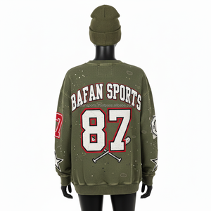 Sweat-shirt oversize pour femme en molleton épais et doux, couleur olive, avec broderie et patchwork, design personnalisé avec logo, sweat-shirts respirants pour femme - Product Image 2