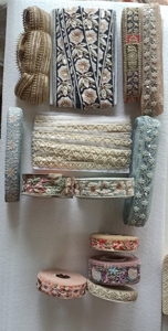 custom handmade <b>sequined</b> and embroidered lace made on net <b>fabric</b> ideal for use as borders on clothing - Product Image 3