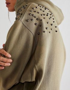 Custom Rivet <b>Rhinestone</b> Hoodie Fleece <b>Jacket</b> French Terry Cotton Vintage Distressed Gradient Acid Wash Zip up Hoodie - Product Image 6