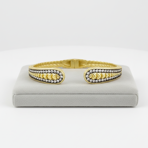 1924BGH Nuevo Brazalete de Cable Chapado en Oro de 14K con Hematita Dorada Mate de Dos Tonos y Pavé de Circonitas, Talla Única para Niños, Casual/Deportivo - Product Image 2