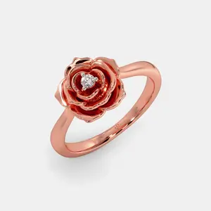 Anillo de Oro Rosa Elegante de 10K, 14K y 18K con Flor y Diamante Cultivado en Laboratorio de 0.15 Ct para Mujer, Proveedor de Joyería al por Mayor - Product Image 1