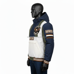 Veste coupe-vent en nylon de haute qualité Panneau multicolore Bleu olive Blanc Veste coupe-vent brodée en chenille personnalisée pour homme - Product Image 5