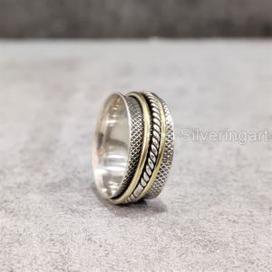 Checker Spinner Band Meditation Ring 925 Sterling Silver Women's Thumb Ring Fidget Handmade Jewelry Eastern Unisex Spinner Ring - Product Image 3