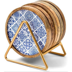 Sous-verre en bois de manguier autocollant Mina avec support en laiton pour boissons et thé Sous-verres en noyer par WONDEROVERSEAS - Product Image 5