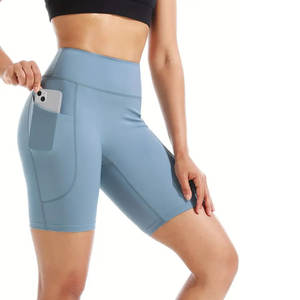 Shorts de cycliste taille haute pour femmes, shorts de yoga bleus, shorts de sport, vêtements de sport extensibles, bas de compression doux pour l'entraînement et la remise en forme - Product Image 5