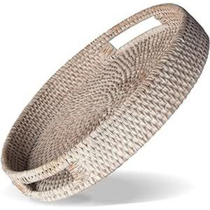 Grand plateau de service carré en rotin au design antique Poignées florales élégantes pour la décoration intérieure Table basse pour la restauration-Élégant et élégant - Product Image 4