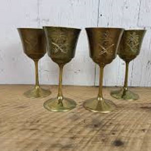 Vintage Brass Wine Goblet Engraved Handmade Chalice Metal Drinking Cup Antique Style Barware Wedding Gift Classic <b>Drinkware</b> - Product Image 1