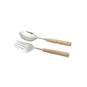 Serveur à salade en acier inoxydable avec manche en béton, cuillère de service artisanale, écologique, passe au lave-vaisselle, ustensile de cuisine pour hôtels - Product Image 1