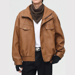 Streatwear Veste de vélo en cuir PU personnalisée pour hommes, coupe ample, taille plus, vestes en cuir non tissé rabattues pour hommes - Product Image 1
