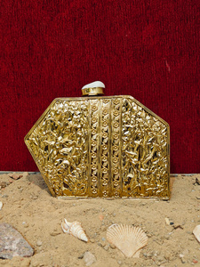 Handcrafted Mother of <b>Pearl</b> Panelled <b>Clutch</b> with Gold Textured Frame and Crystal Accents Luxury Evening <b>Bag</b> - Product Image 4