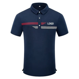 เสื้อโปโลแขนสั้นผู้ชายสีแดง ลายทาง แห้งเร็ว โพลีเอสเตอร์ ทรงลำลอง พิมพ์โลโก้ด้านหน้า - Product Image 6