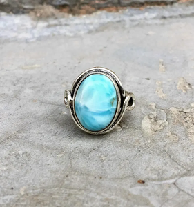 Precio de fábrica al por mayor, joyería, anillo de piedras preciosas Larimar Natural, anillo de Plata de Ley 925 pura para regalo de cumpleaños - Product Image 1