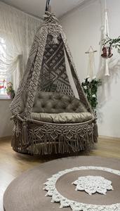 เก้าอี้แขวนแบบมาคราเม่ ทำจากเชือกฝ้ายขนาดใหญ่ พร้อมขาตั้งโลหะ สไตล์โบโฮ ทอมือ เก้าอี้สวิงขนาดใหญ่สำหรับผู้ใหญ่ - Product Image 6