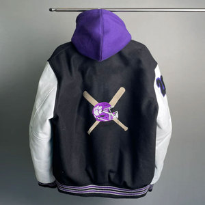 Veste universitaire personnalisée pour homme, veste de baseball d'hiver, bomber, manches en cuir, logo brodé, streetwear. - Product Image 5