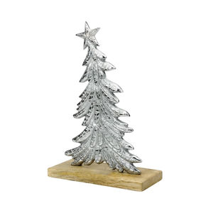 Arbre de Noël classique en aluminium argenté de grande taille en gros avec base en bois, décoration de table de Noël, centre de table, ornement, meilleur prix - Product Image 6