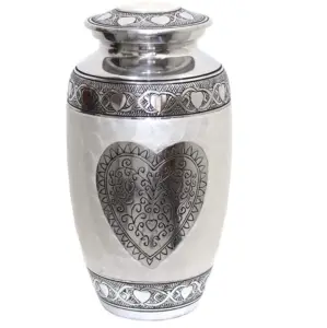 美しい白いエナメル記念葬儀の壷インドの手作りアルミニウム火葬の壷メーカー