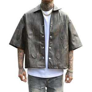 2026 New Arrival Custom Design & Logo Men's Clothes Oversized Leather Short Sleeve Shirt for Men Street Wear Boxy Leather Shirts - Product Image 1