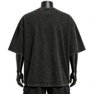 Camisetas Personalizadas de Alta Calidad para Hombre, Camiseta Gráfica Negra Lavada de Gran Tamaño, Estilo Urbano de Algodón con Hombros Caídos - Product Image 2