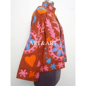 Veste matelassée en coton indien brodée pour femmes, style bohème chic, manches longues, longueur régulière, écologique, automne-hiver - Product Image 4