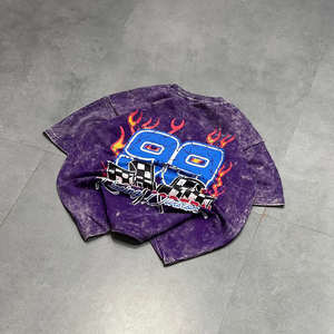 New Arrival Custom <b>Mens</b> Acid Wash Vintage Knitted T-Shirt Embroidery Printed Patch Faded O-Neck Regular Fit Street Style 100% - Product Image 3