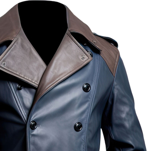 Abrigo Largo de Cuero Genuino para Hombre, Doble Botonadura, Impermeable, Transpirable, con Botones de Cuerno, Venta al Por Mayor - Product Image 3