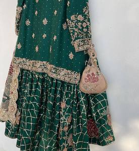 Designer Exclusif Lourd Chinon Séquencé Broderie Travail Traditionnel Salwar Kameez Costume Flair Sharara Dupatta pour Indien - Product Image 4