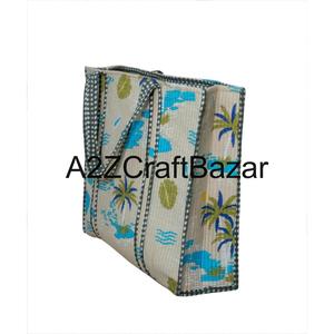 Sac fourre-tout matelassé en coton pour femmes, fabriqué à la main avec un imprimé indien en bloc, pour le shopping, la plage, les voyages et le bureau - Product Image 5