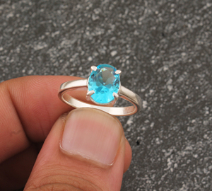 Bague Solitaire Classique Bohème Faite à la Main en Argent Sterling 925 avec Pierre Précieuse Taillée Brillant Sertie en Bezel, Unisexe, pour Mariage - Product Image 2