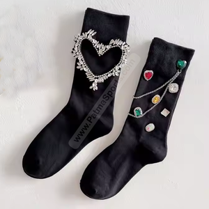Calcetines personalizados en stock, gran oferta, primavera 2025, calcetines con diamantes de imitación, bonitos calcetines de algodón con volantes y logotipo personalizado, calcetines con diamantes de imitación - Product Image 3