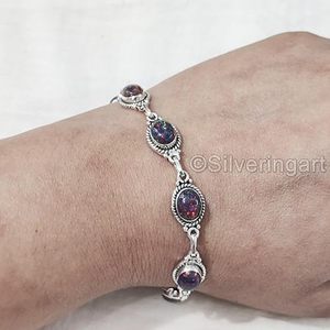 Bracelet pour femme en opale noire naturelle, pierre de naissance d'octobre, bijoux faits à la main, bracelet en argent sterling 925 - Product Image 5