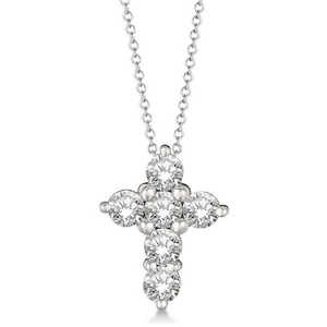 สร้อยคอจี้รูปไม้กางเขนทองคำขาว 14K ประดับเพชรทรงกลม 3.00 กะรัต - Product Image 2