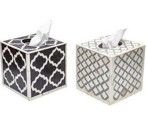 Caja de pañuelos decorativa de calidad superior en artesanía con incrustaciones de hueso de la India, ideal para regalar y estilizar interiores - Product Image 1