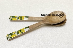 ชุดเสิร์ฟสลัดช้อนส้อมพิมพ์ลายไม้และเคลือบหรูหราไม่เหมือนใครสำหรับเครื่องครัวเครื่องใช้บนโต๊ะอาหารของใช้ในบ้าน - Product Image 4