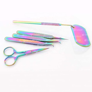 Pinzas clásicas y de volumen para extensión de pestañas con punta de fibra de agarre de diamante para cabello de barbilla Etiqueta privada de acero inoxidable - Product Image 2