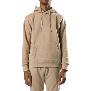 Men's Comfortable Cotton Heavyweight Pullover Hoodie in Olive Green With Front Pocket <b>Strings</b> Plain Dyed for Winter Season Sale! - Product Image 4