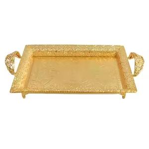 Plateau de service en chocolat avec poignée en métal doré épais, cadeaux de pendaison de crémaillère - Product Image 1