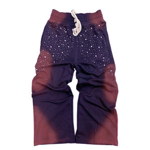 Pantalon baggy coupe et couture en détresse de qualité supérieure pantalon de survêtement surdimensionné en strass lavé à l'acide pour hommes - Product Image 5