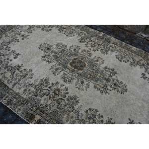 พรมตุรกีโบราณสีเบจและสีเทา5ft 9in x 7ft 4in ถักแบบคลาสสิคแบนสำหรับตกแต่งห้องนั่งเล่นสำหรับห้องโถง - Product Image 5