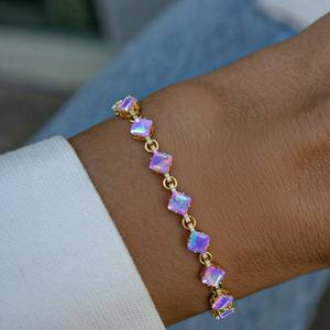 Bracelet de Tennis en Pierres Précieuses Octogone Opale Lavande en Argent Sterling 925 Plaqué Or 14K Bijoux de Pierre de Naissance d'Octobre - Product Image 3